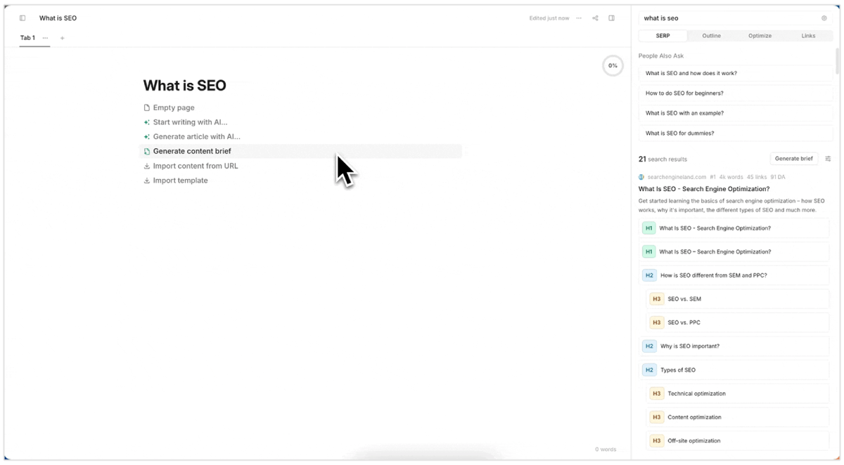 Frase content brief generator